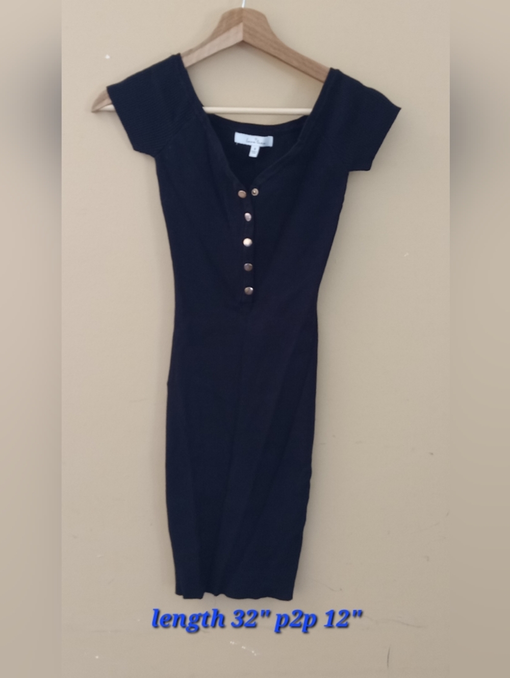 Love Tree Black Ribbed Knit Dress with Snap Trim